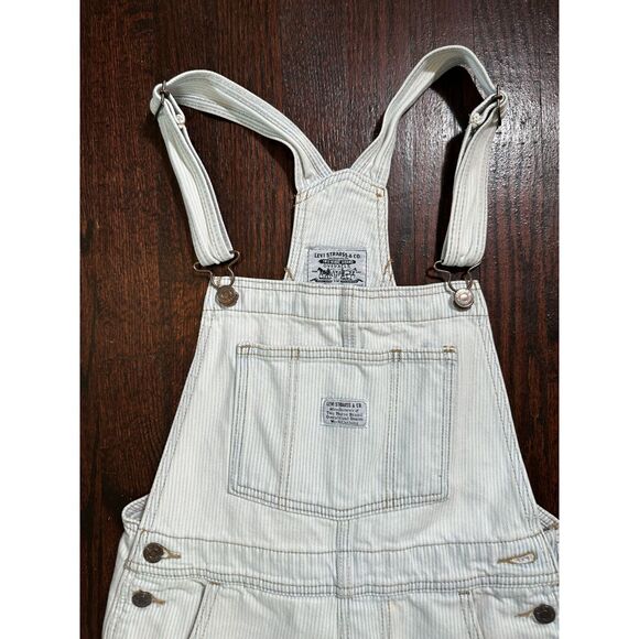 Vintage Levi Strauss & Co Light Wash Striped Shortalls Size Small - Picture 3 of 11